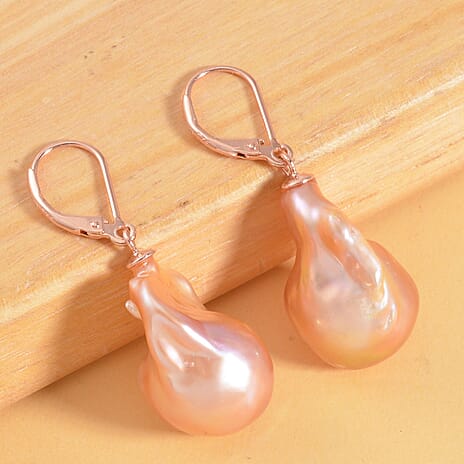 5th Avenue Closeout Multi Colour Baroque Pearl Earrings with Lever Back in Rose Gold Overlay Sterling Silver