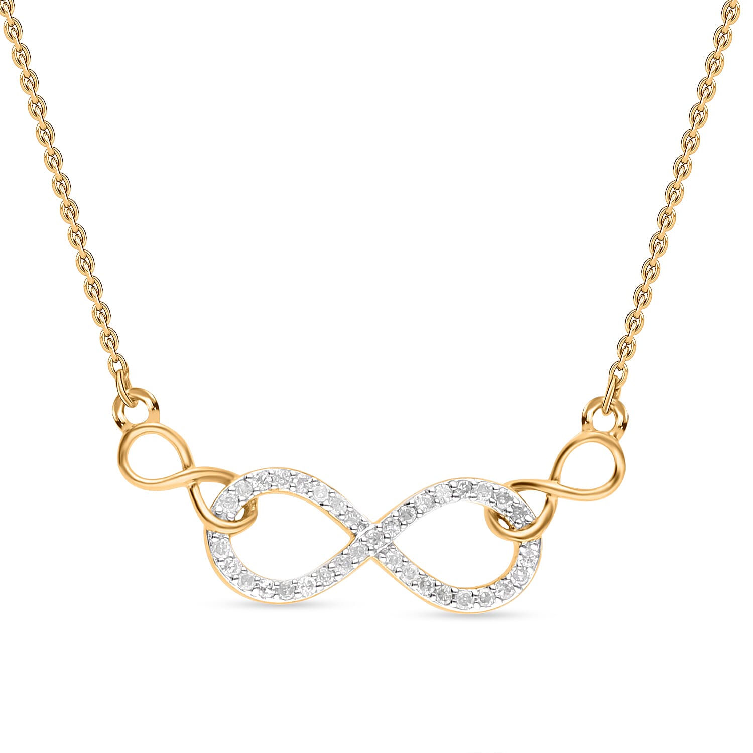 Diamond Necklace (Size - 19-21) in 18K Vermeil Yellow Gold Plated Sterling Silver 0.15 Ct.
