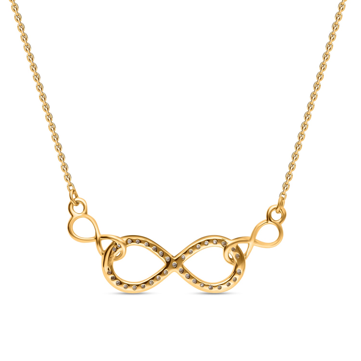 Diamond Necklace (Size - 19-21) in 18K Vermeil Yellow Gold Plated Sterling Silver 0.15 Ct.