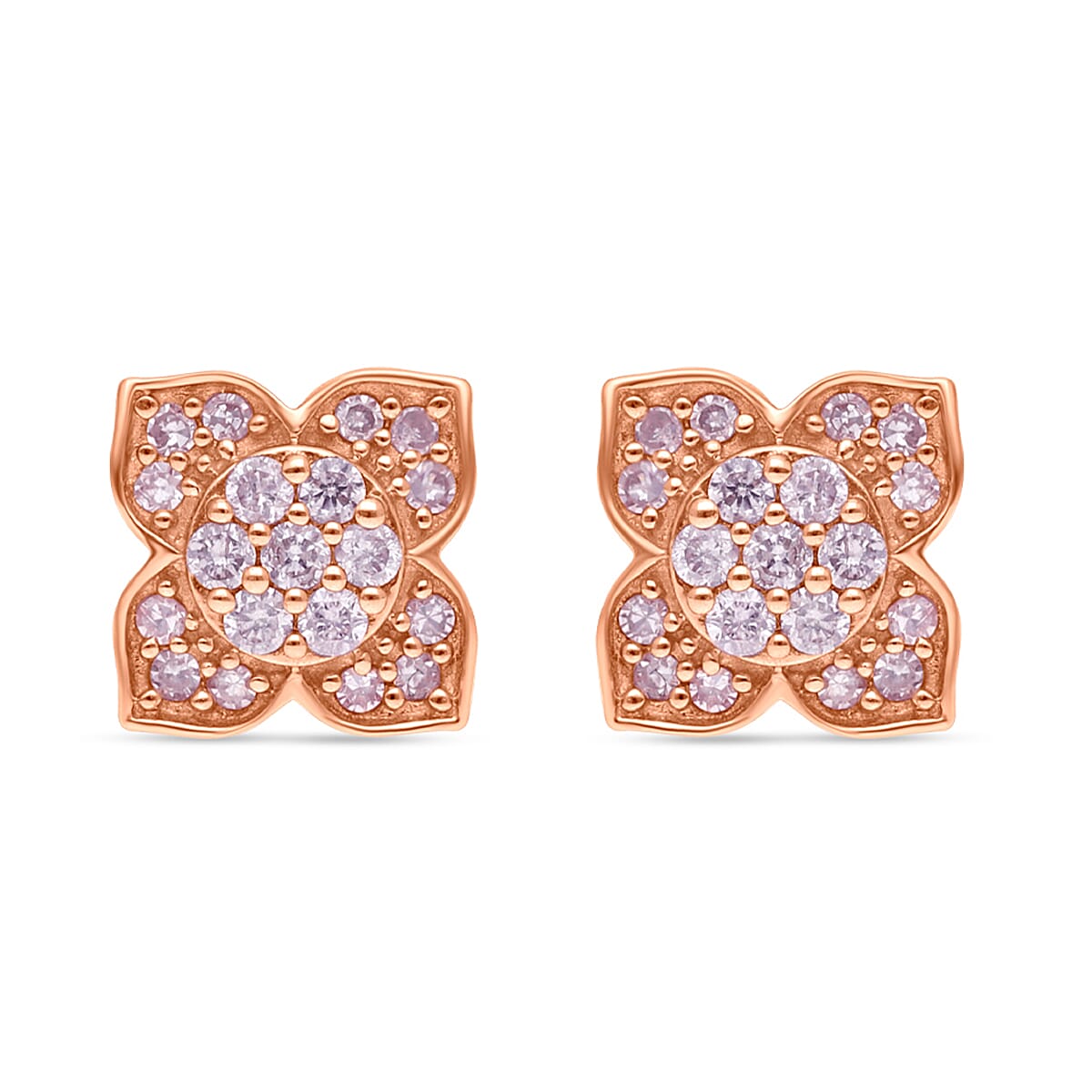 Most Affordable Pink Diamond Deal 2024- 9K Rose Gold SGL Certified Pink Diamond Floral Stud Earrings 0.30 Ct