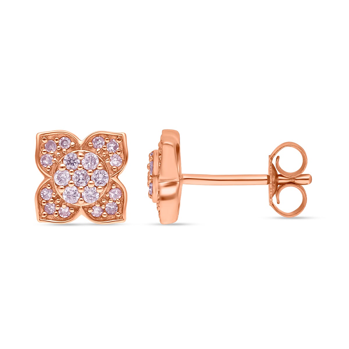 Most Affordable Pink Diamond Deal 2024- 9K Rose Gold SGL Certified Pink Diamond Floral Stud Earrings 0.30 Ct
