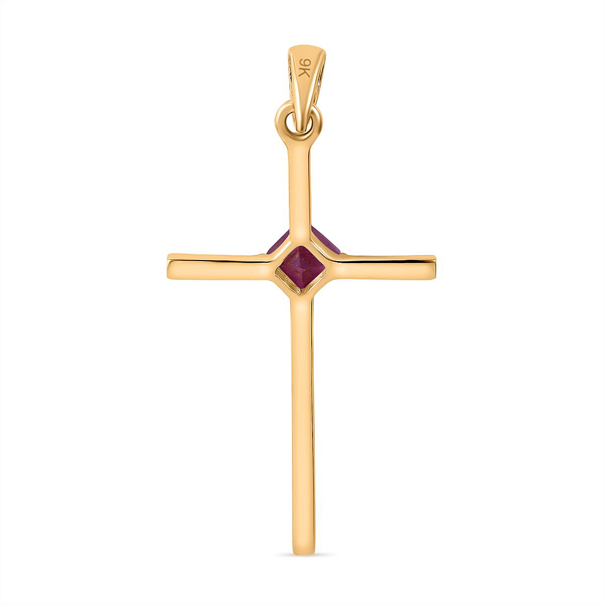 9K Yellow Gold African Ruby Solitaire Cross Pendant - 7628546 - TJC