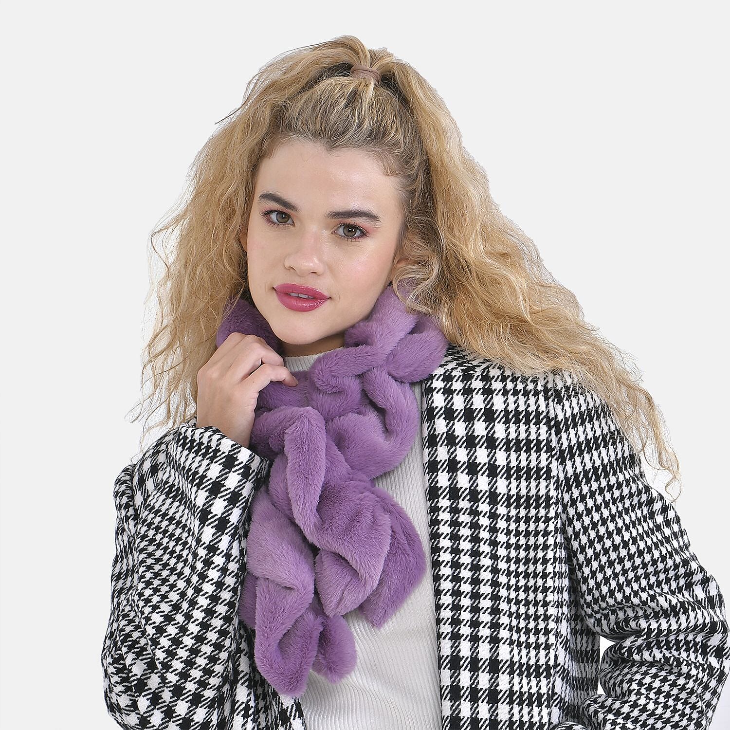 Closeout Deal - New Arrival Elastic Faux Fur Scarf - Purple