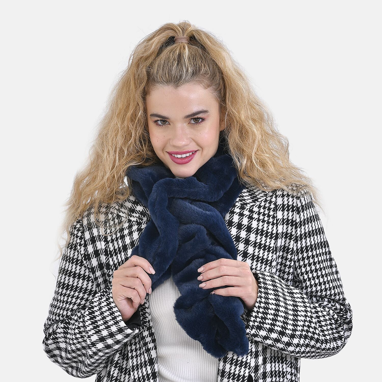 Closeout Deal - New Arrival Faux Fur Scarf (Size- One Size, 92x15cm) - Dark Blue