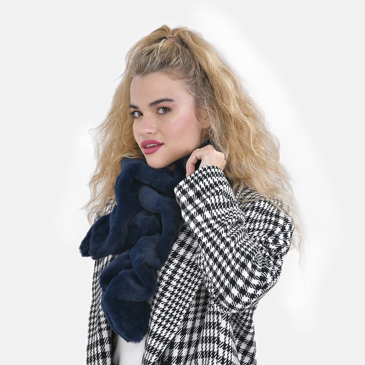 Closeout Deal - New Arrival Faux Fur Scarf (Size- One Size, 92x15cm) - Dark Blue