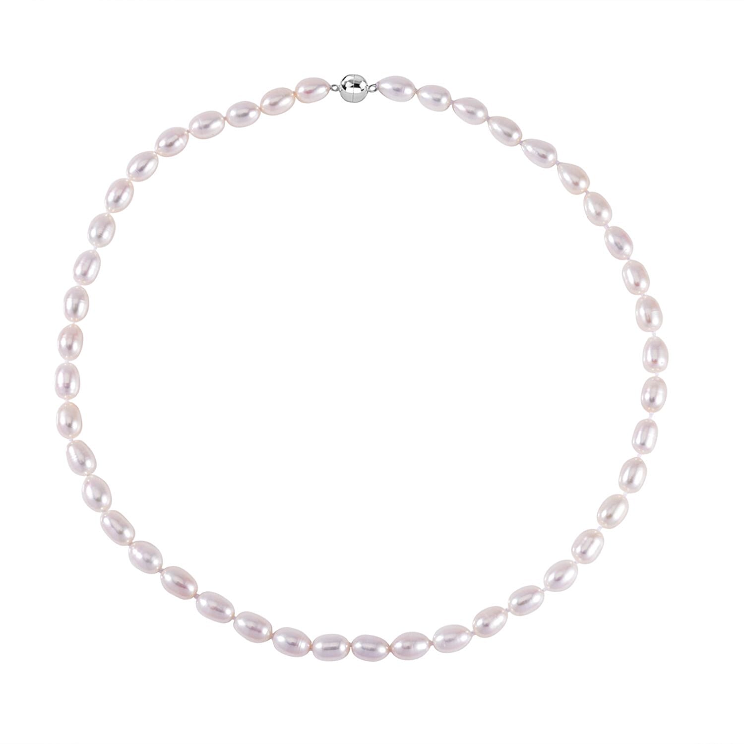 White Fresh Water Pearl Necklace (Size - 20) in Rhodium Overlay Sterling Silver with Magnetic Lock
