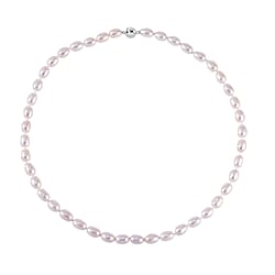 White Fresh Water Pearl Necklace (Size - 20) in Rhodium Overlay Sterling Silver with Magnetic Lock
