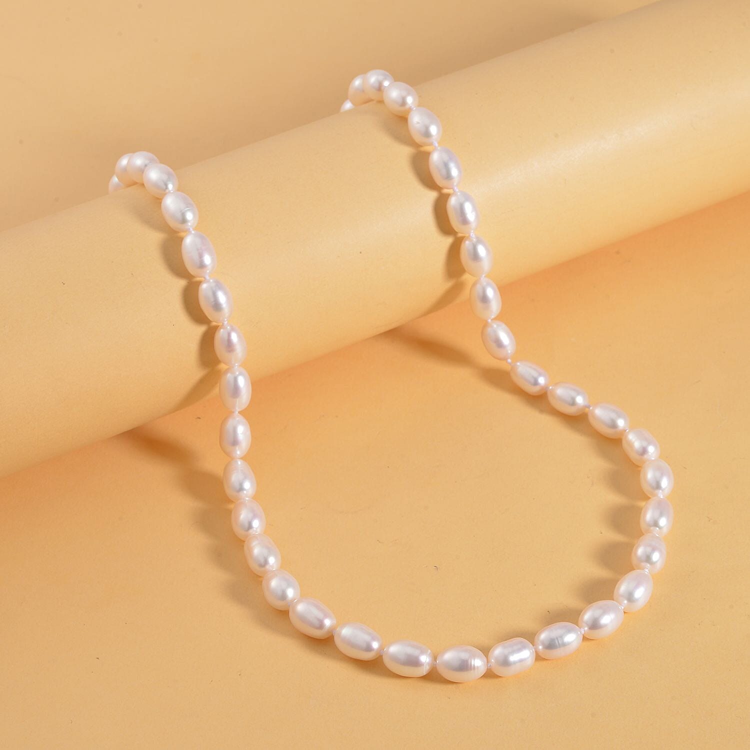 White Fresh Water Pearl Necklace (Size - 20) in Rhodium Overlay Sterling Silver with Magnetic Lock