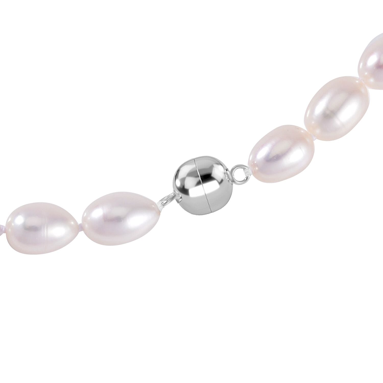 White Fresh Water Pearl Necklace (Size - 20) in Rhodium Overlay Sterling Silver with Magnetic Lock
