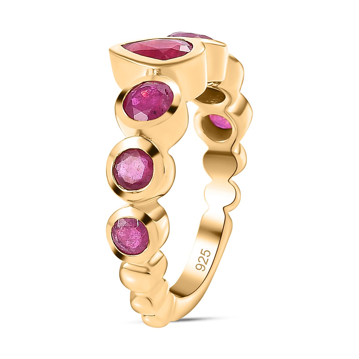 African Ruby 7 Stone Band Ring in 18K Vermeil Yellow Gold Plated Sterling Silver 2.50 Ct