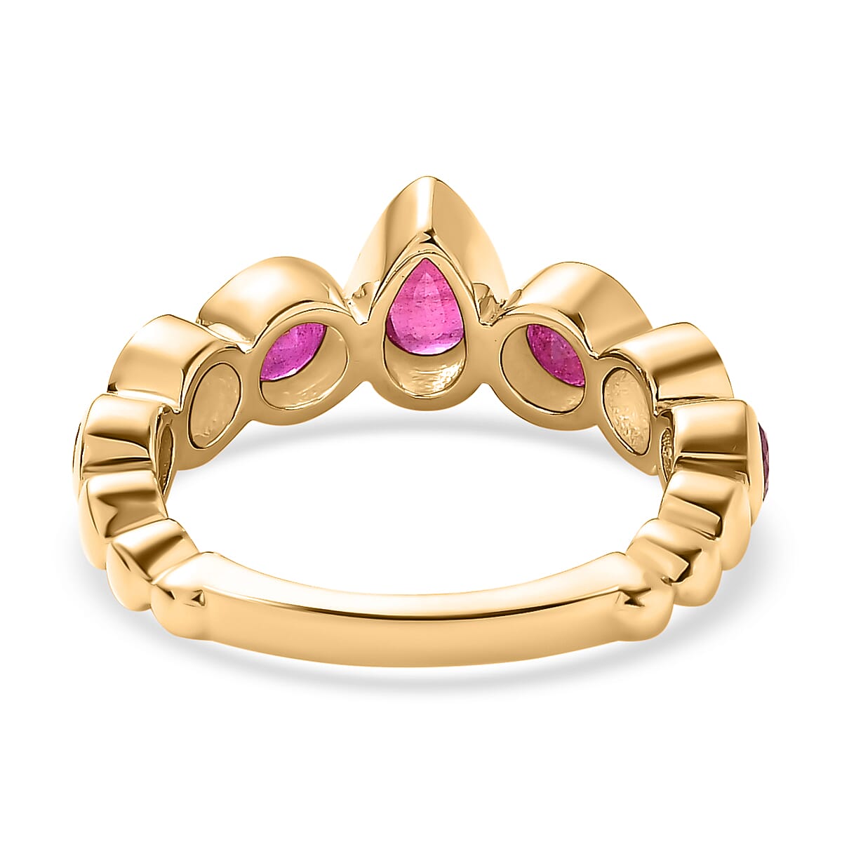 African Ruby 7 Stone Band Ring in 18K Vermeil Yellow Gold Plated Sterling Silver 2.50 Ct
