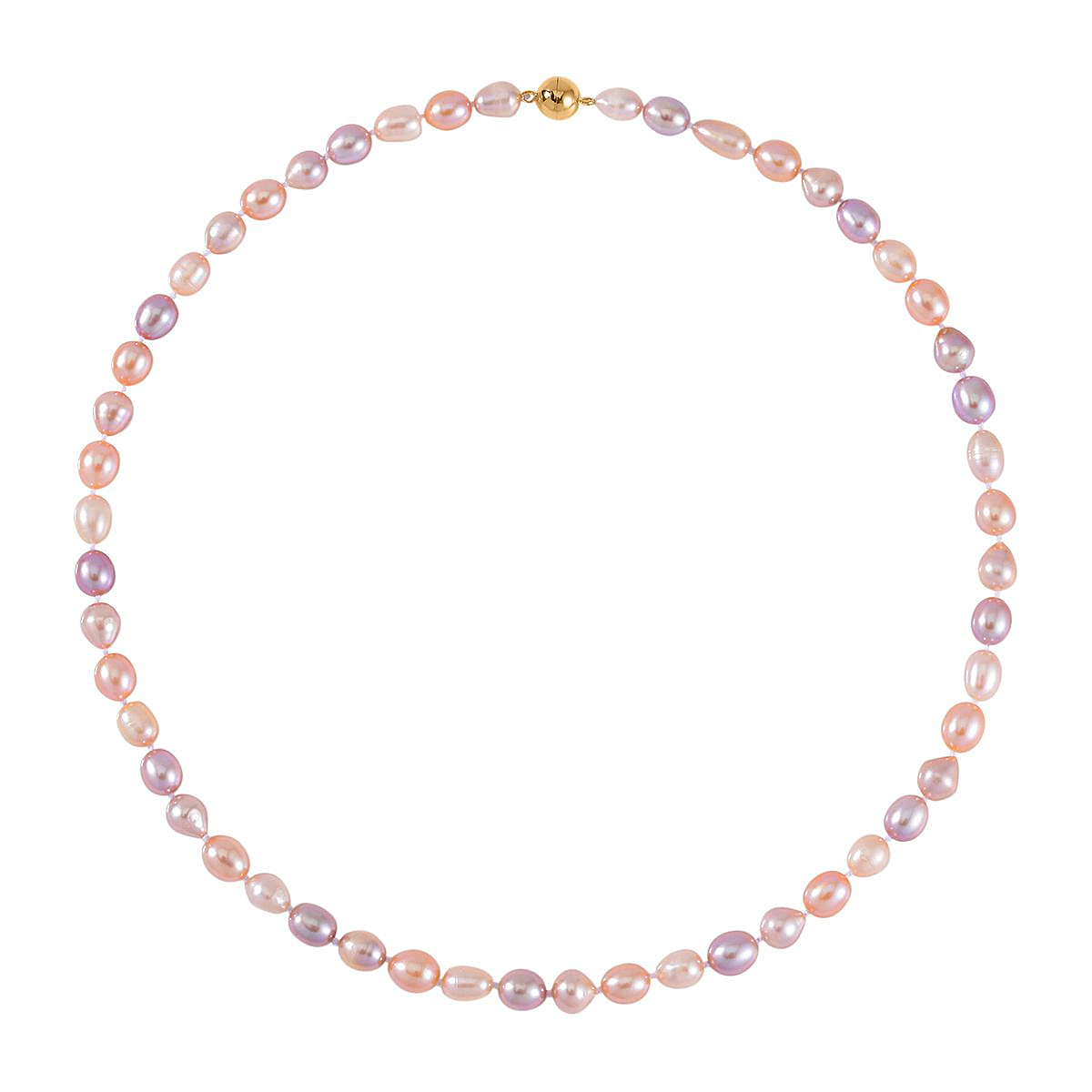 Multi Colour Fresh Water Pearl Necklace (Size - 20) in Yellow Gold Overlay Sterling Silver with Magnetic Lock