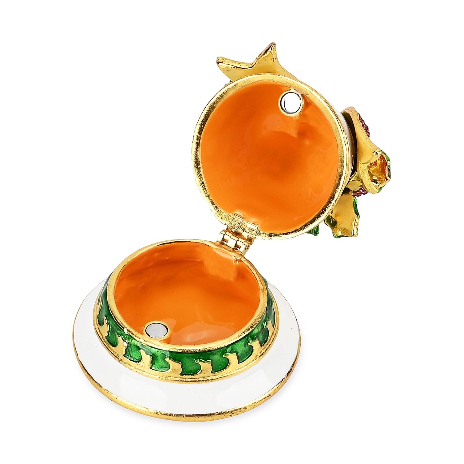 Christmas Bell Hand Painted Trinket Storage Box Enamelled With Sparkling Crystals - Green & Red