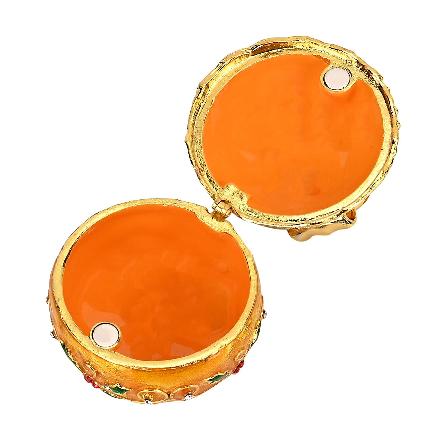 Christmas Ball Trinket Storage Box with Hand Painted Colorful Enamel & Jeweled with Sparkling Crystals - Yellow