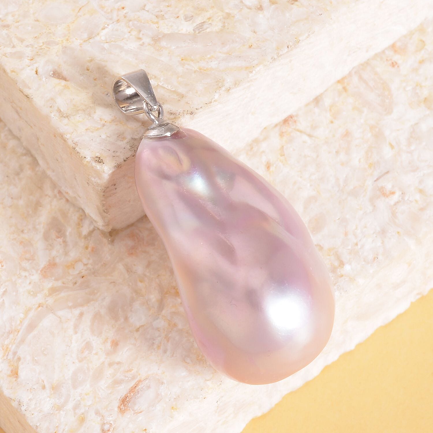 Multi Colour Barqoque Pearl Pendant in Rhodium Overlay Sterling Silver
