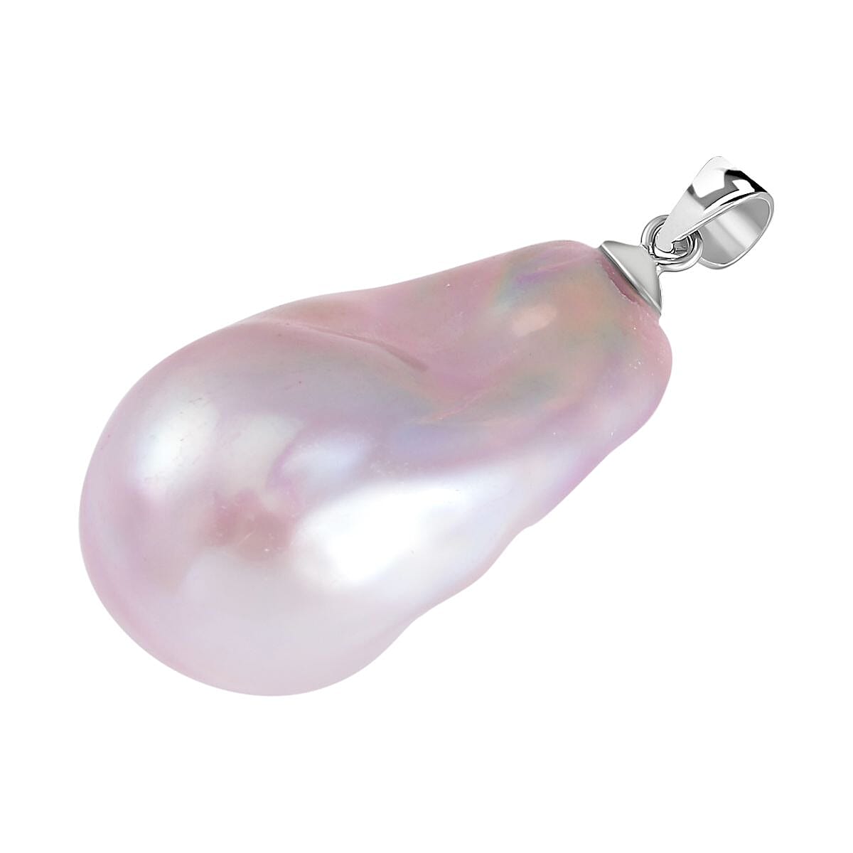 Multi Colour Barqoque Pearl Pendant in Rhodium Overlay Sterling Silver