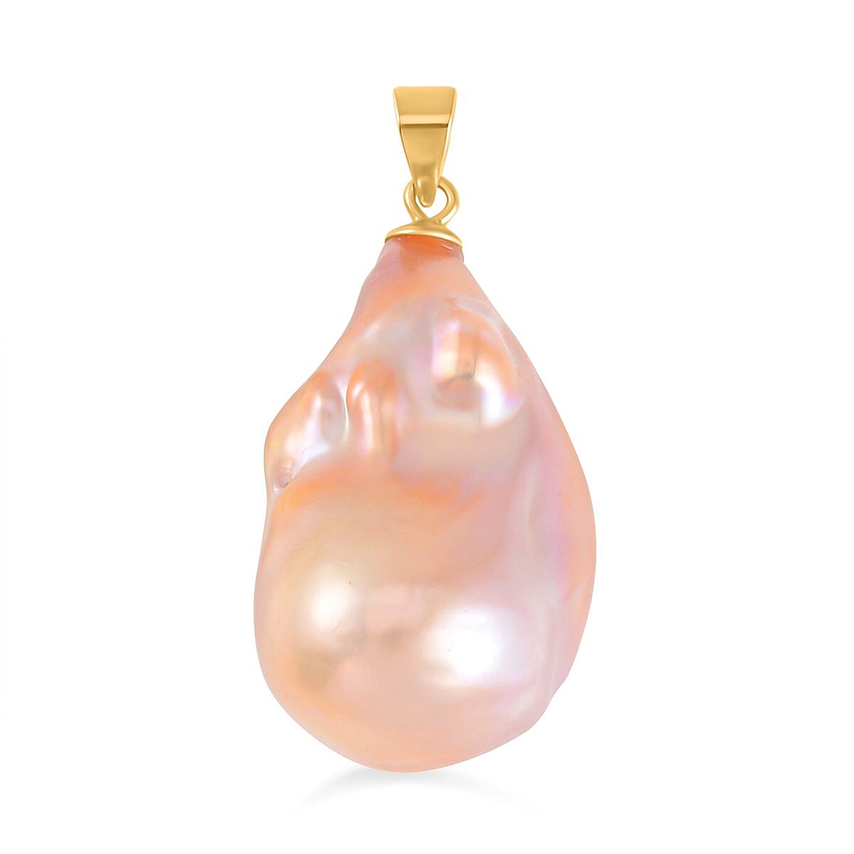 Multi Colour Baroque Pearl Pendant in Yellow Gold Overlay Sterling Silver.