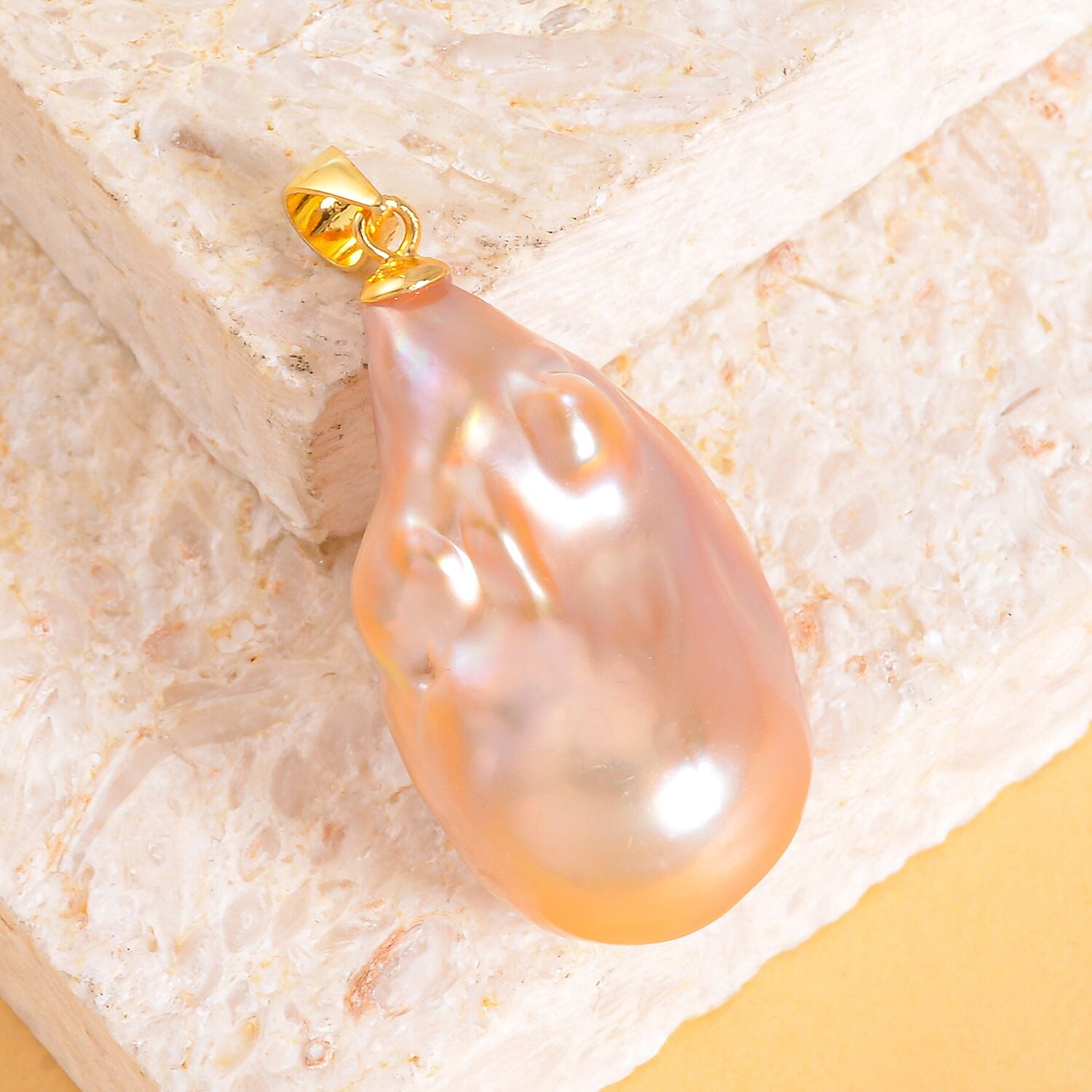 Multi Colour Baroque Pearl Pendant in Yellow Gold Overlay Sterling Silver.