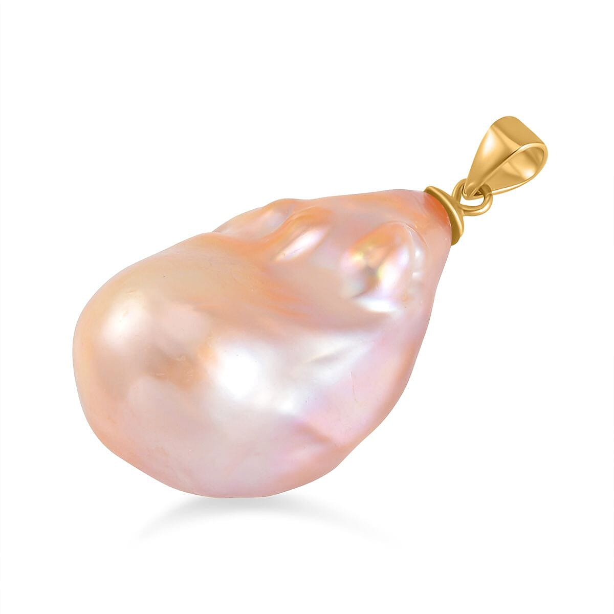 Multi Colour Baroque Pearl Pendant in Yellow Gold Overlay Sterling Silver.