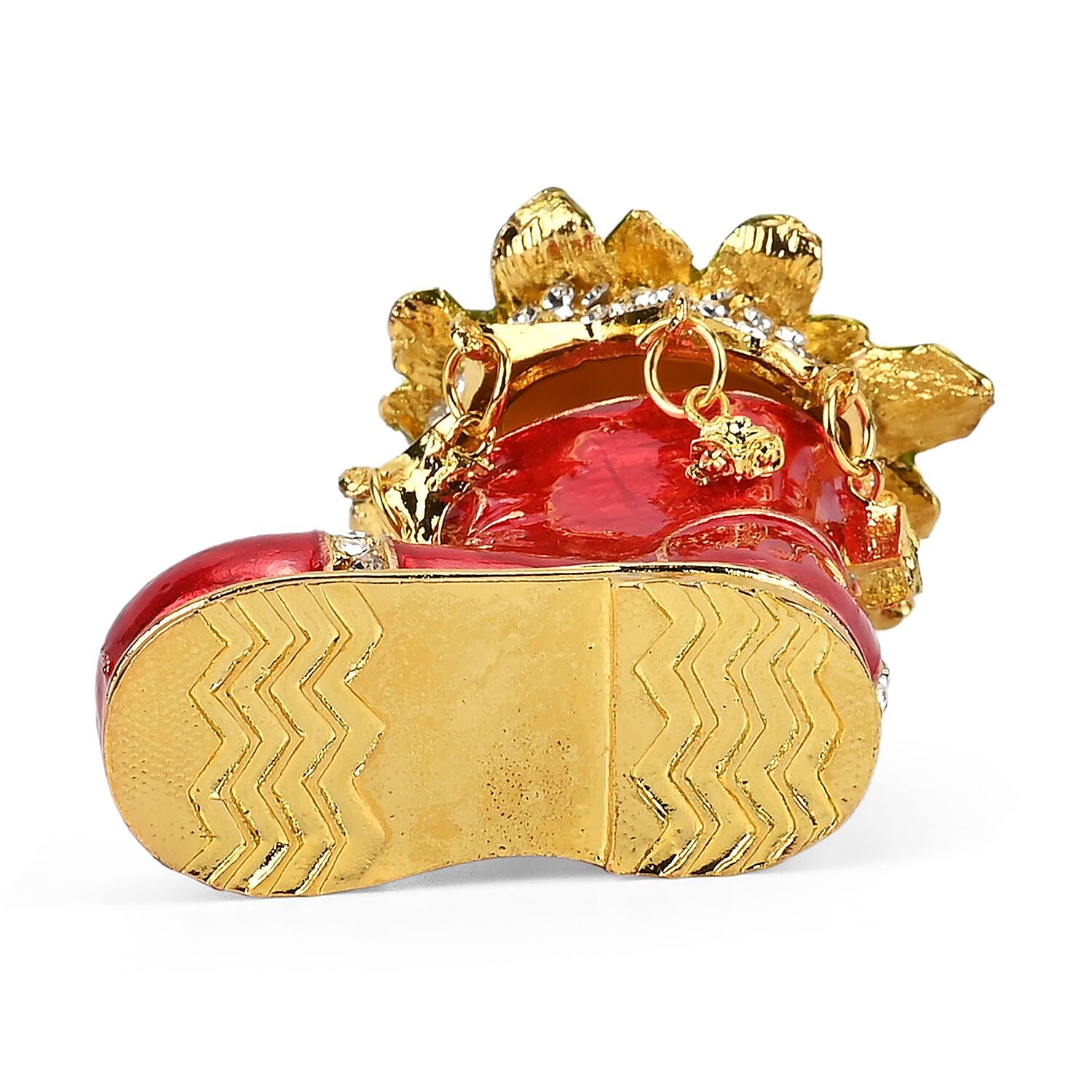 Christmas Santas Shoe Hand Painted Trinket Storage Box Enamelled With Sparkling Crystals - Multi