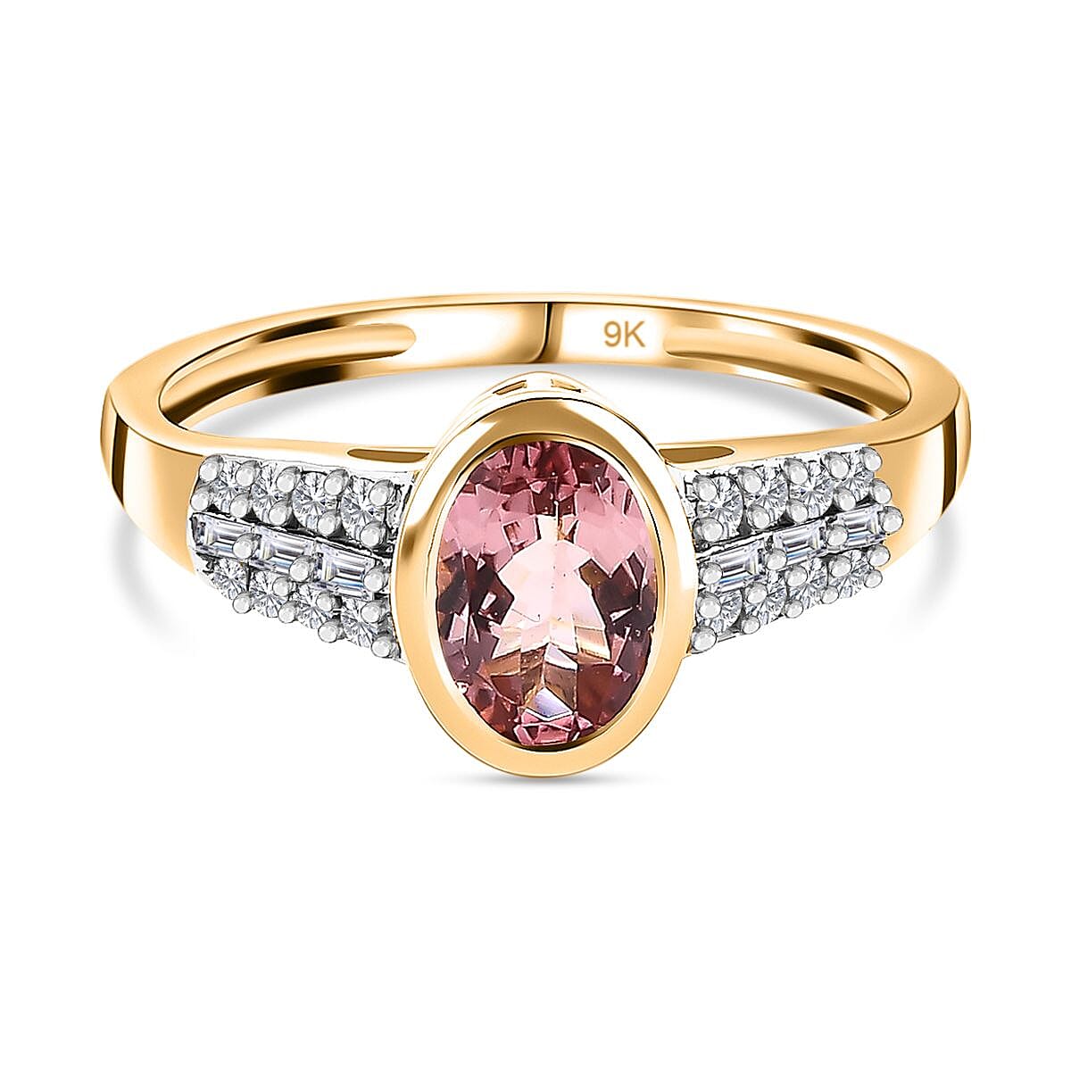 9K Yellow Gold Blush Tourmaline & Diamond Ring 0.92 Ct