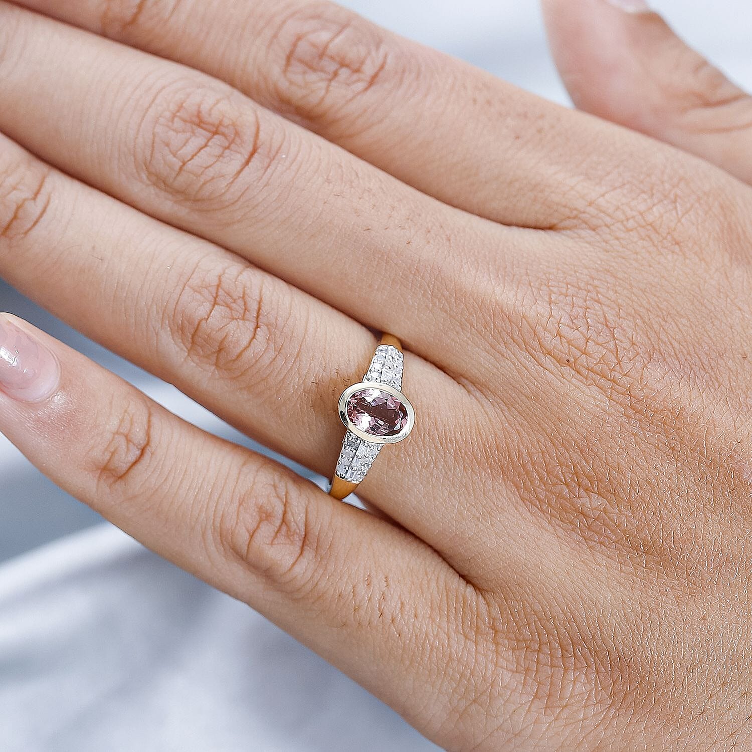 9K Yellow Gold Blush Tourmaline & Diamond Ring 0.92 Ct