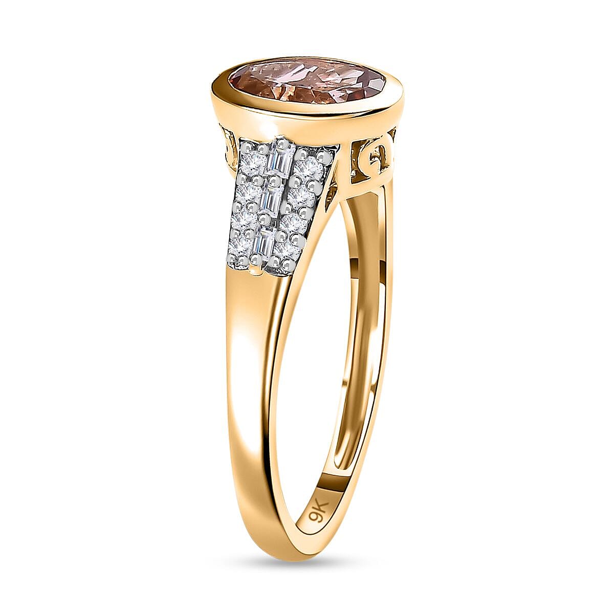 9K Yellow Gold Blush Tourmaline & Diamond Ring 0.92 Ct