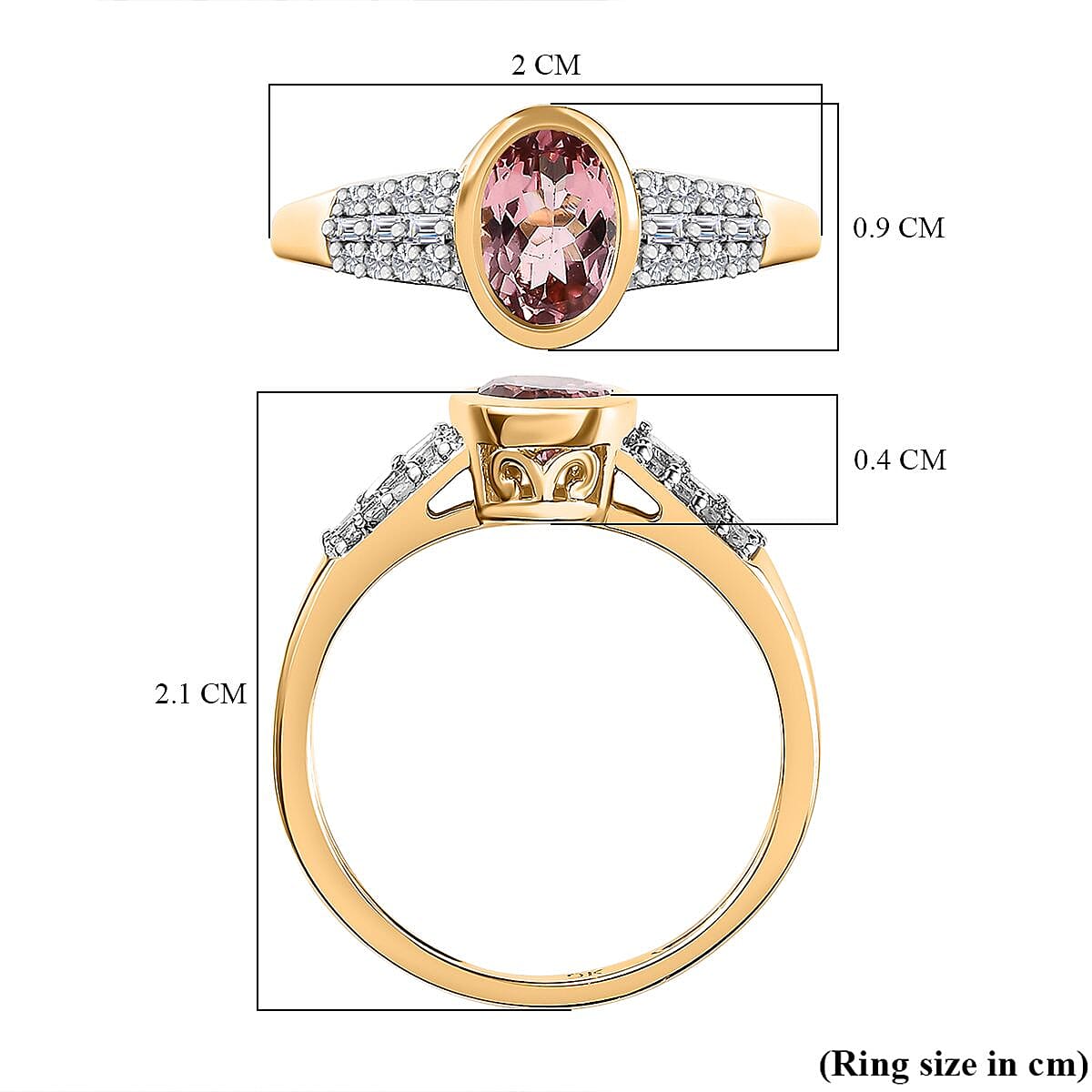 9K Yellow Gold Blush Tourmaline & Diamond Ring 0.92 Ct