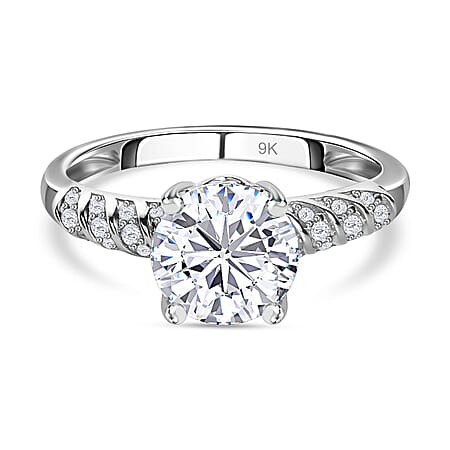 9K White Gold Moissanite Ring 1.59 Ct.