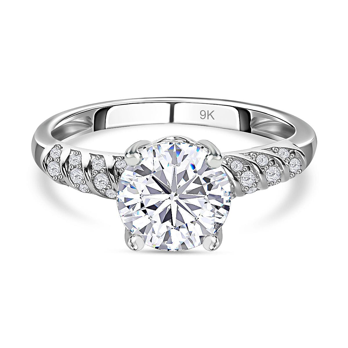 9K White Gold Moissanite Ring 1.59 Ct.