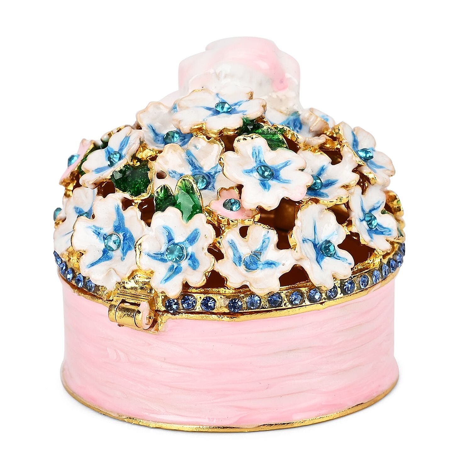Hand Painted Dog Trinket Box Enamelled & Jewelled With Sparking Crystals - Pink