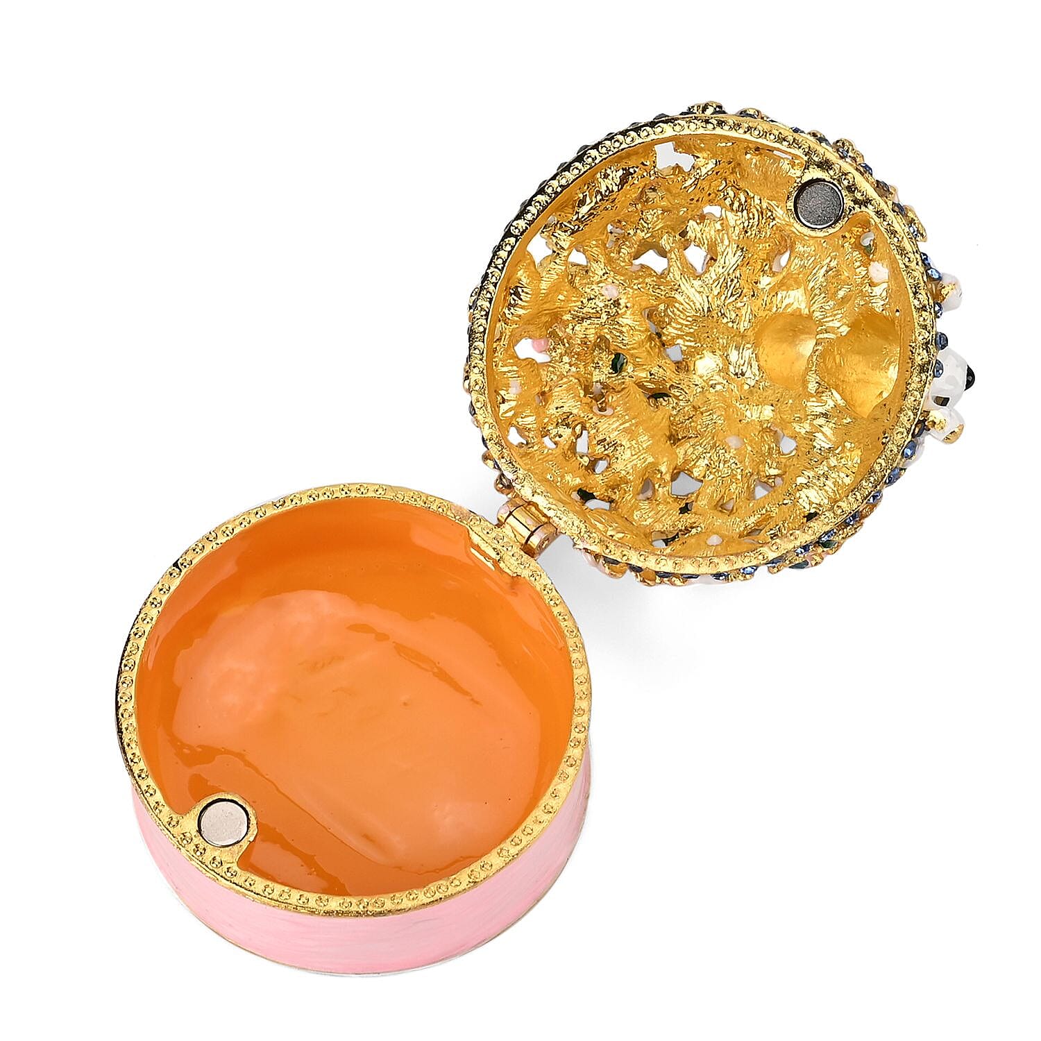 Hand Painted Dog Trinket Box Enamelled & Jewelled With Sparking Crystals - Pink