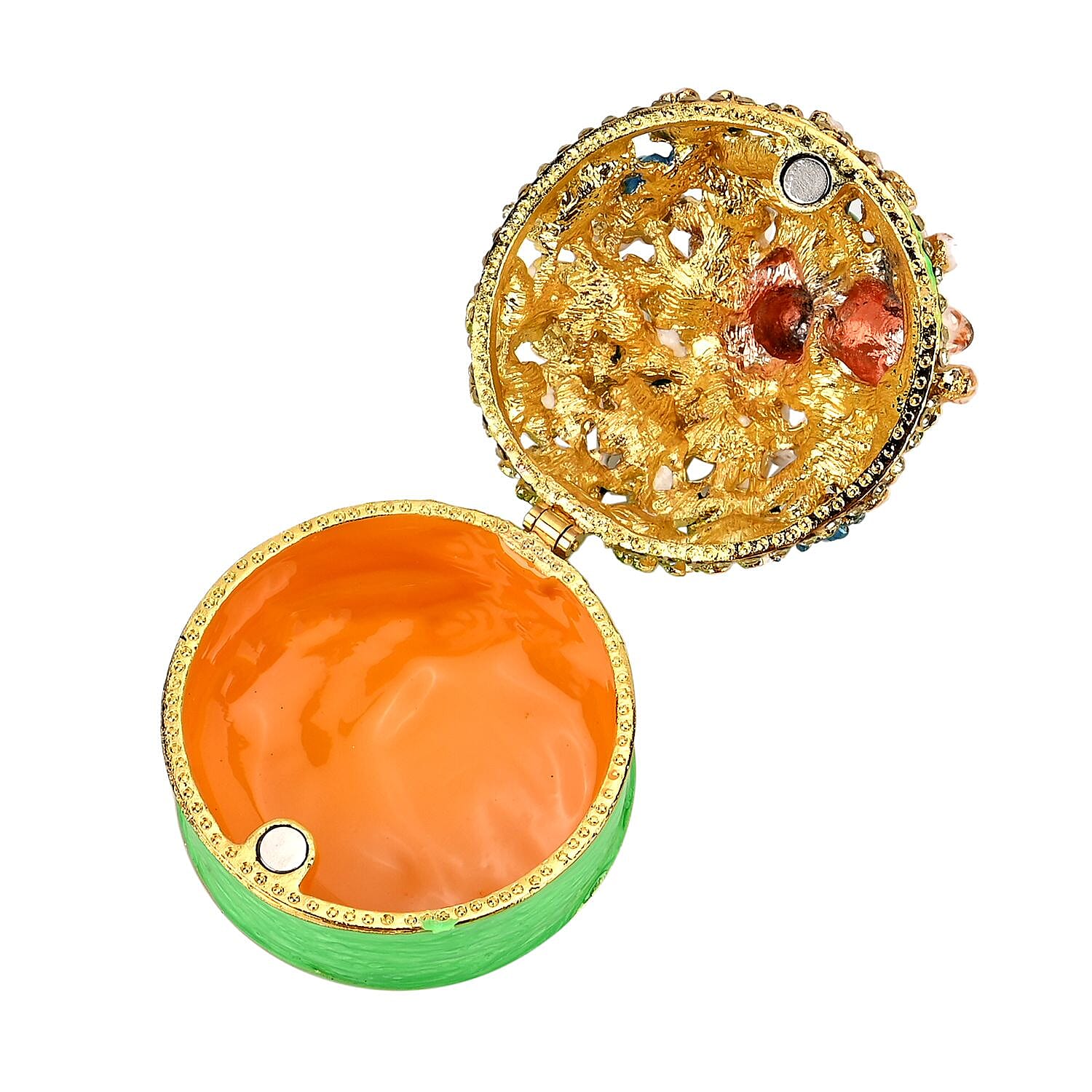 Hand Painted Dog Trinket Box Enamelled & Jewelled With Sparking Crystals - Green