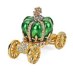 Pumpkin Cart Hand Painted Trinket Storage Box Enamelled With Sparkling Crystals - Red & Gold