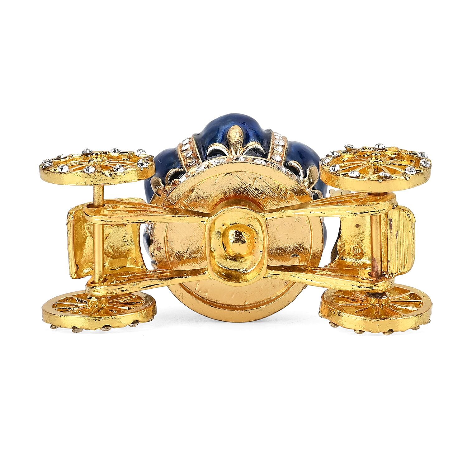 Pumpkin Cart Hand Painted Trinket Storage Box Enamelled With Sparkling Crystals - Blue & Gold