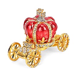 Pumpkin Cart Hand Painted Trinket Storage Box Enamelled With Sparkling Crystals - Red & Gold