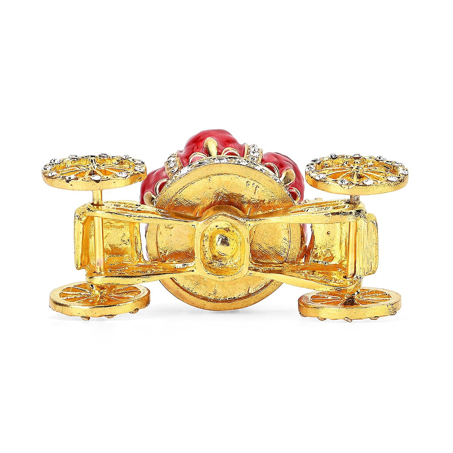 Pumpkin Cart Hand Painted Trinket Storage Box Enamelled With Sparkling Crystals - Red & Gold