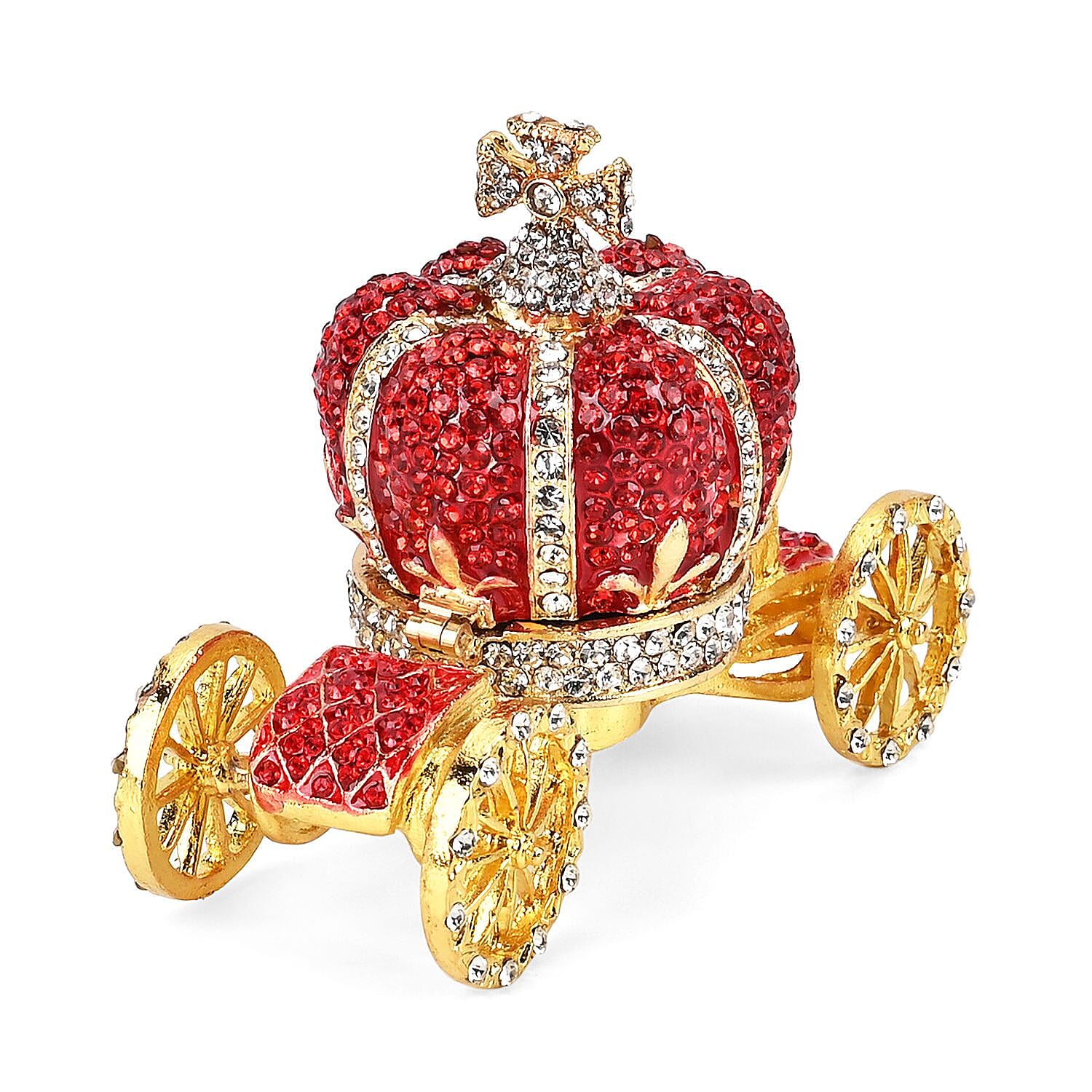 Pumpkin Cart Hand Painted Trinket Storage Box Enamelled With Sparkling Crystals - Blue & Gold