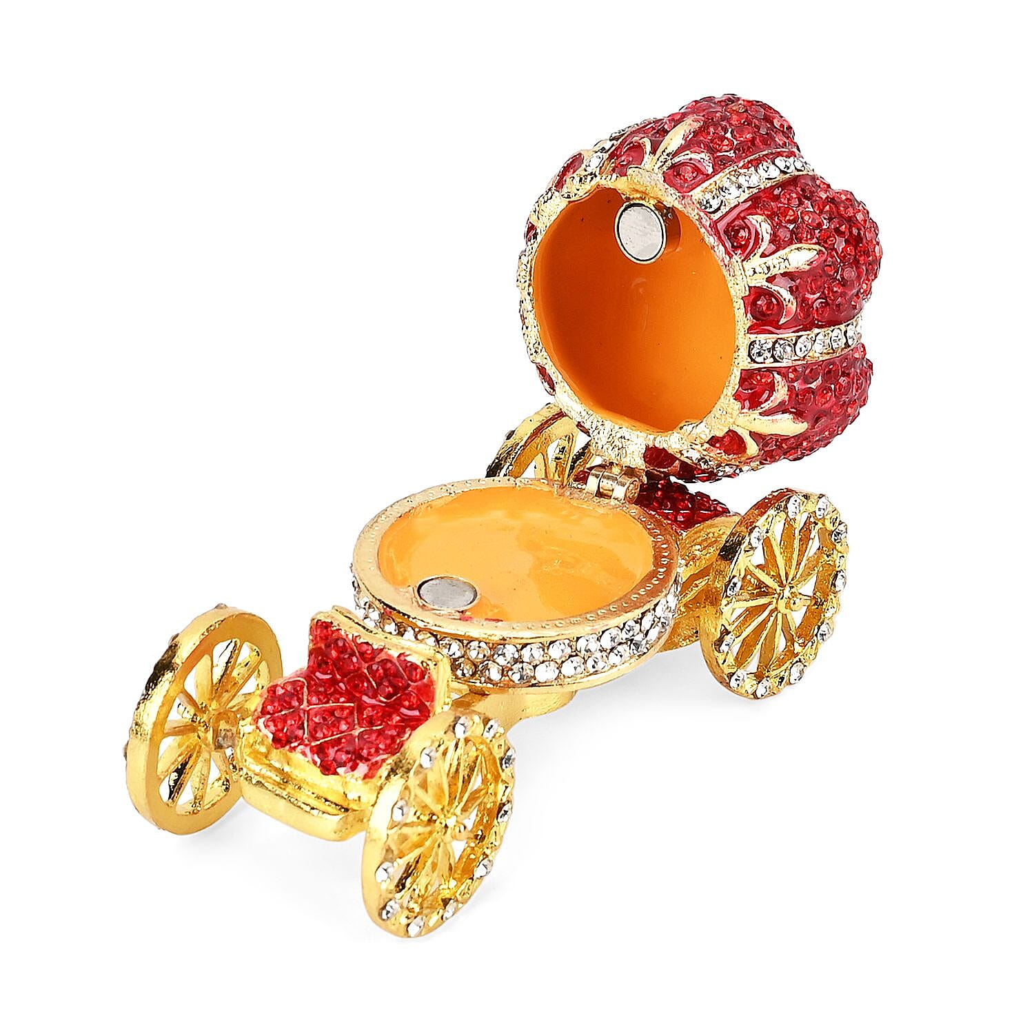 Pumpkin Cart Hand Painted Trinket Storage Box Enamelled With Sparkling Crystals - Blue & Gold