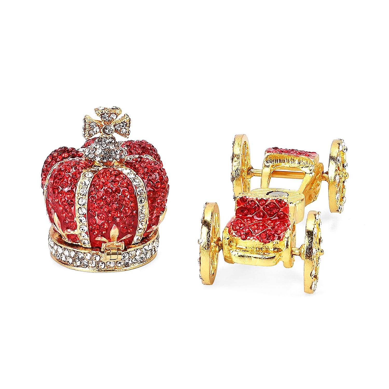 Pumpkin Cart Hand Painted Trinket Storage Box Enamelled With Sparkling Crystals - Blue & Gold