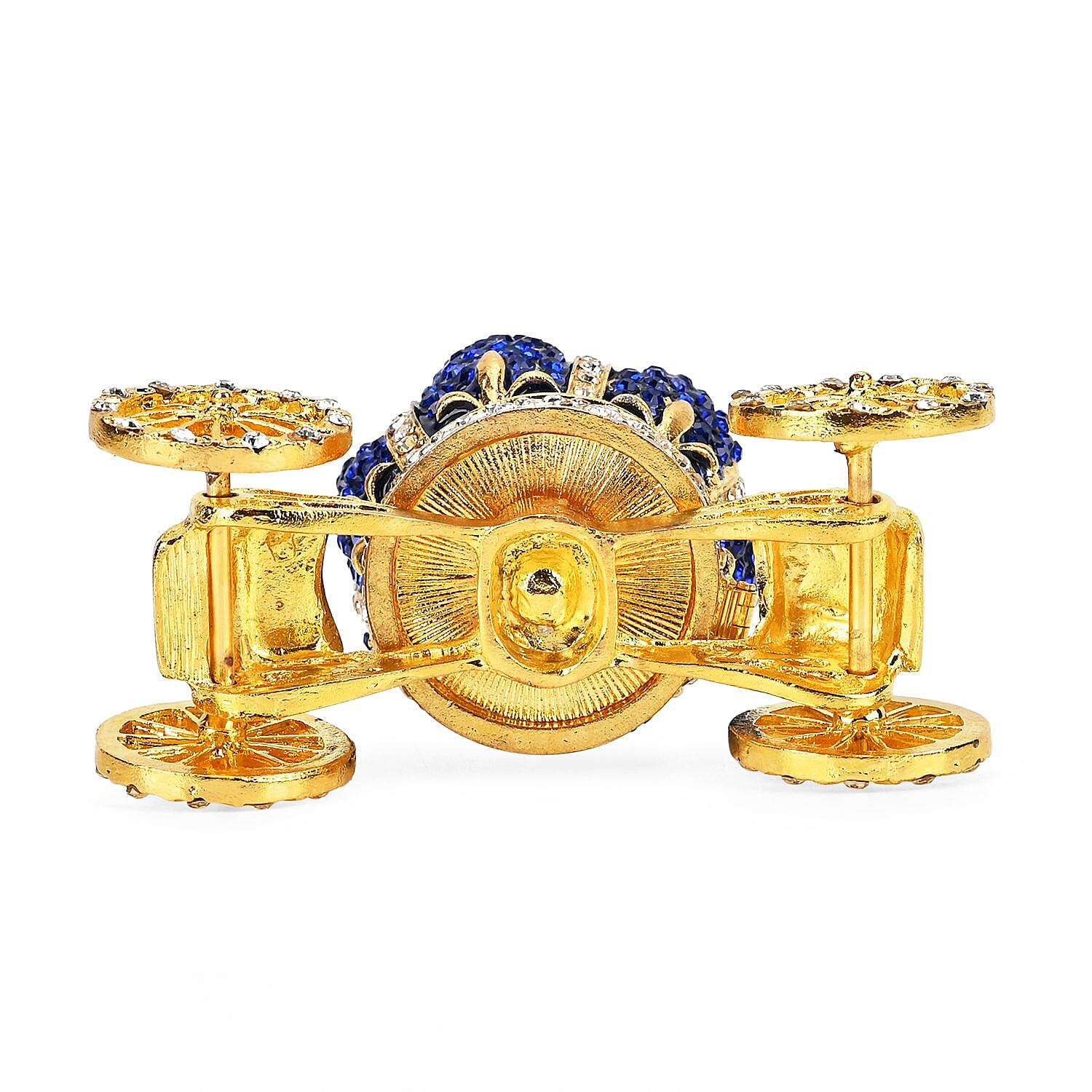 Pumpkin Cart Hand Painted Trinket Storage Box Enamelled With Sparkling Crystals - Blue & Gold