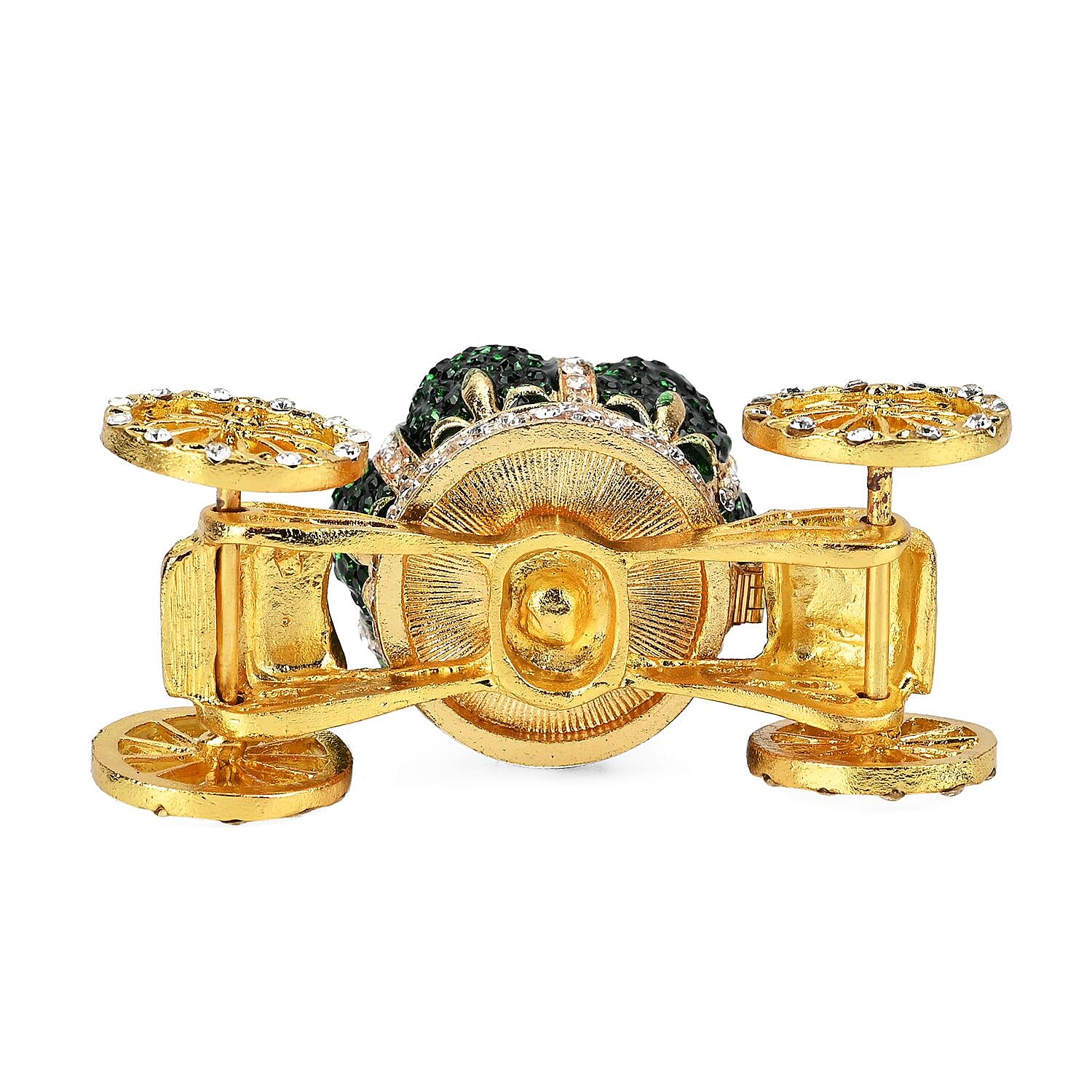 Pumpkin Cart Hand Painted Trinket Storage Box Enamelled With Sparkling Crystals - Green - Gold