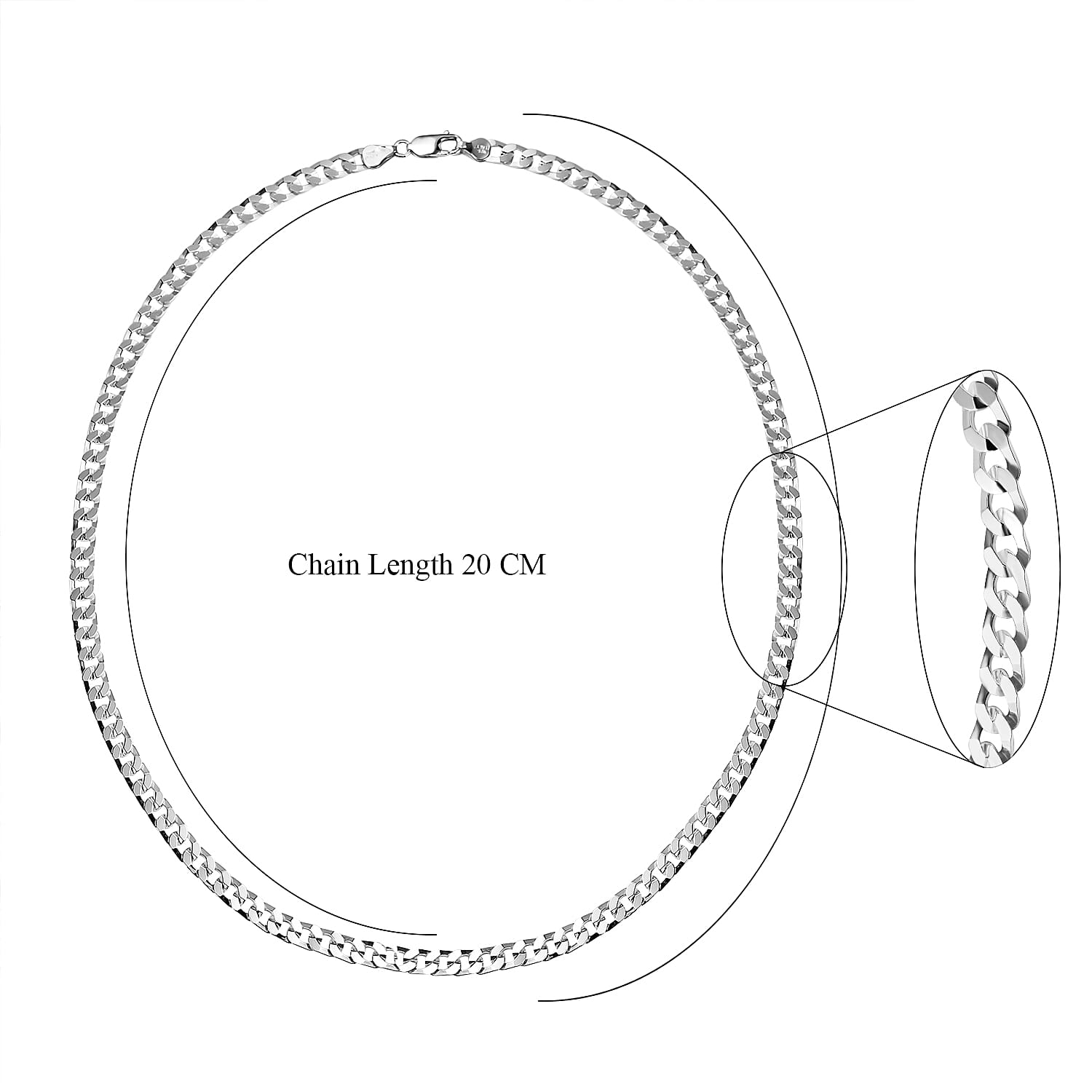 Italian Closeout - Sterling Silver Flat Squared Curb Necklace (Size - 22), Silver Wt. 19.00 Gms