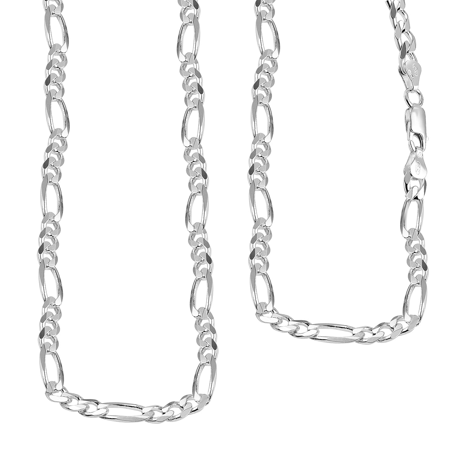 Sterling Silver Diamond Cut Figaro Necklace (Size - 20), Silver Wt. 32.80 Gms