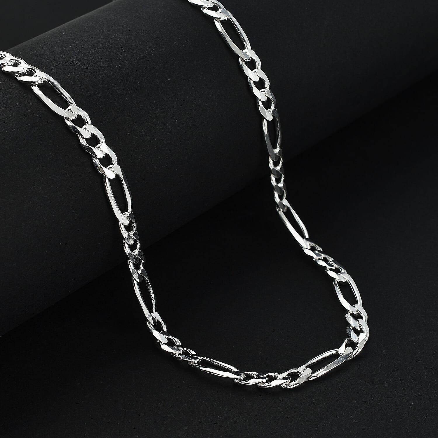 Sterling Silver Diamond Cut Figaro Necklace (Size - 20), Silver Wt. 32.80 Gms