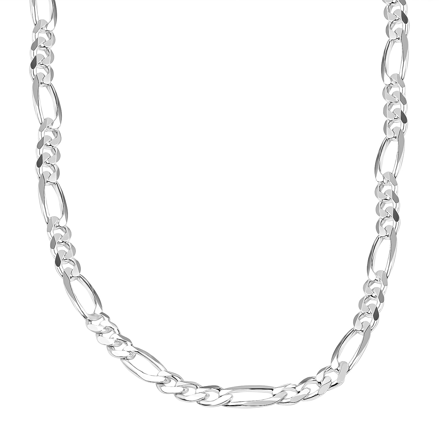 Sterling Silver Diamond Cut Figaro Necklace (Size - 20), Silver Wt. 32.80 Gms