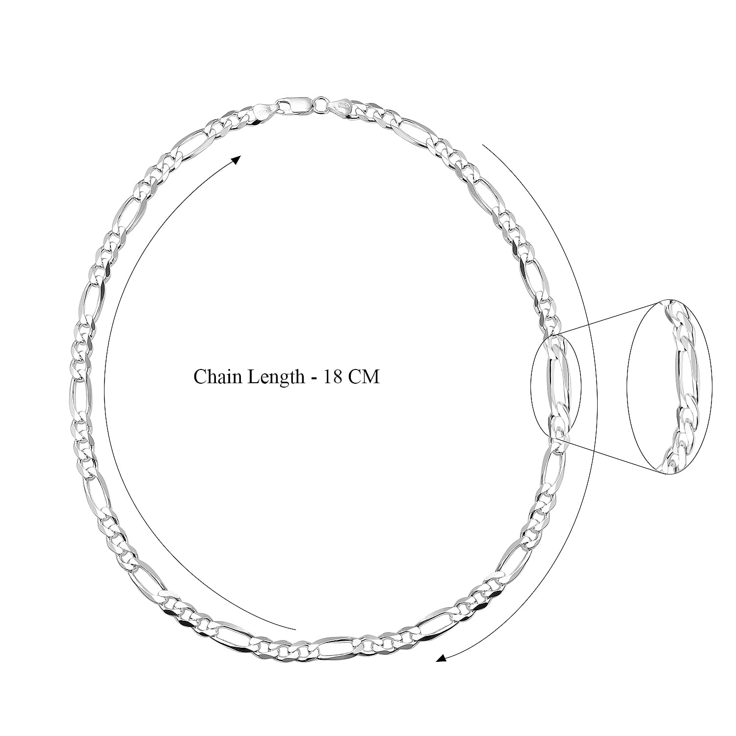 Sterling Silver Diamond Cut Figaro Necklace (Size - 20), Silver Wt. 32.80 Gms