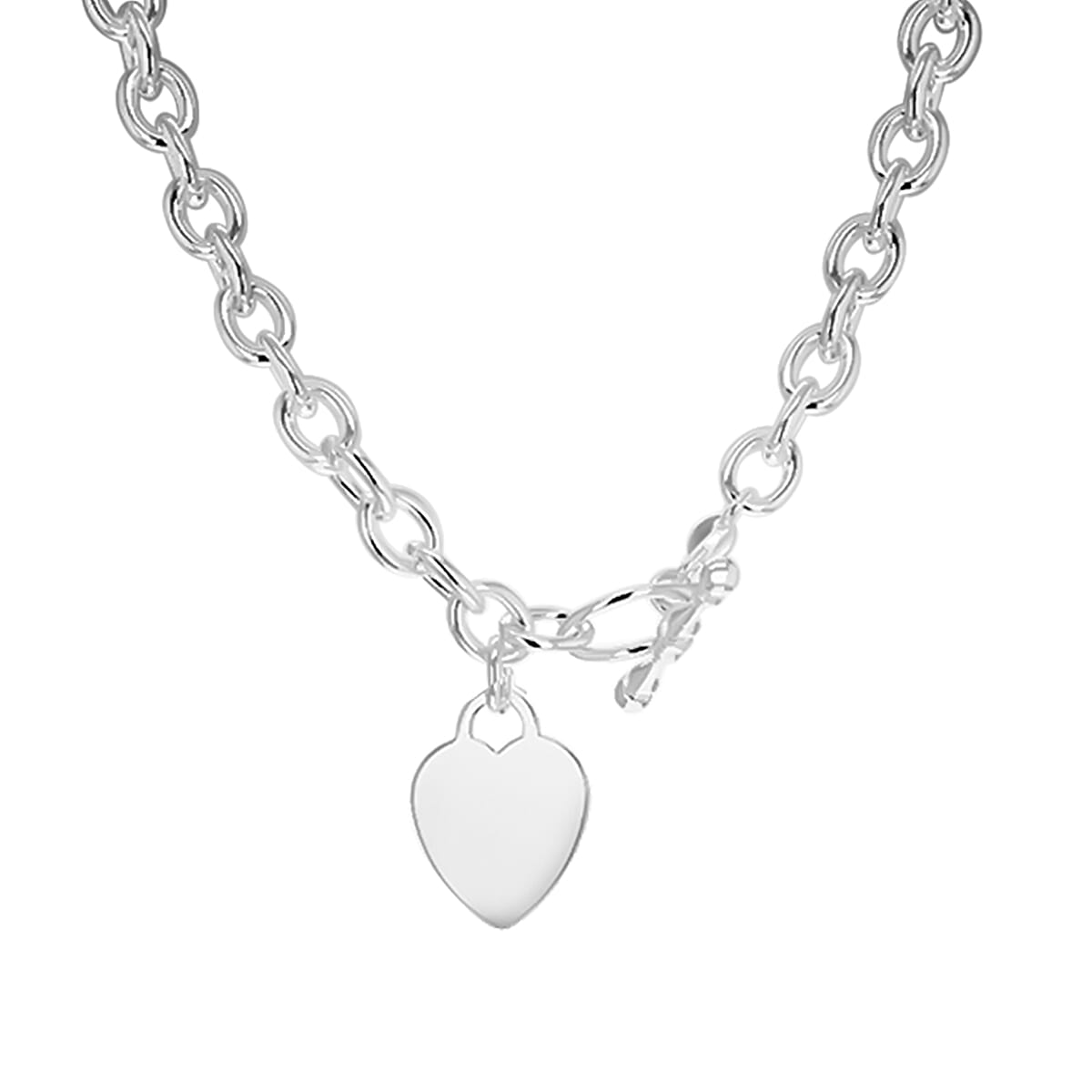 Hatton Garden CloseOut-Sterling Silver Oval Belcher Heart Charms Necklace (Size - 18) With T-Bar Clasp, Silver Wt 34.50 Gms
