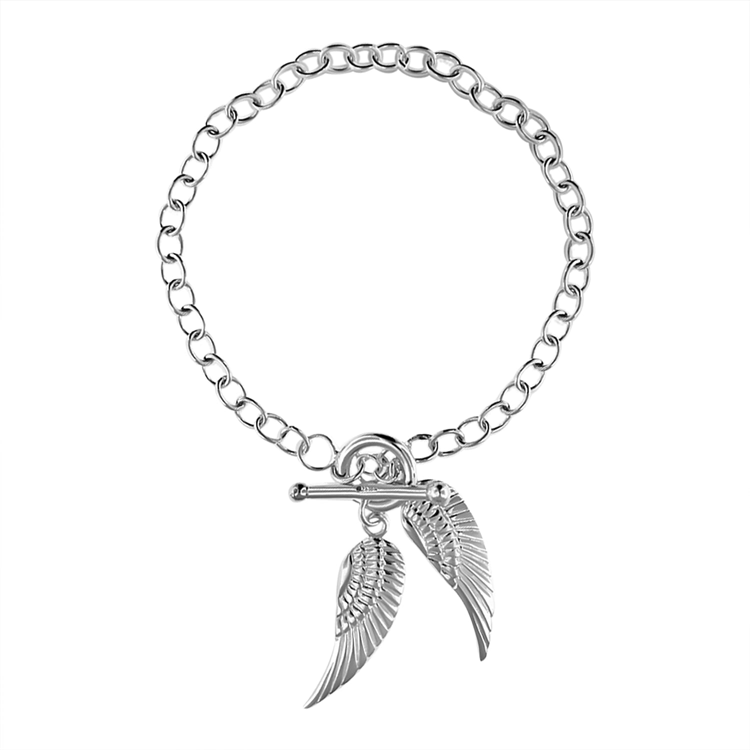 Designer Close Out- Sterling Silver Angel Wing Bracelet (Size - 7.25) With T-Bar Clasp.