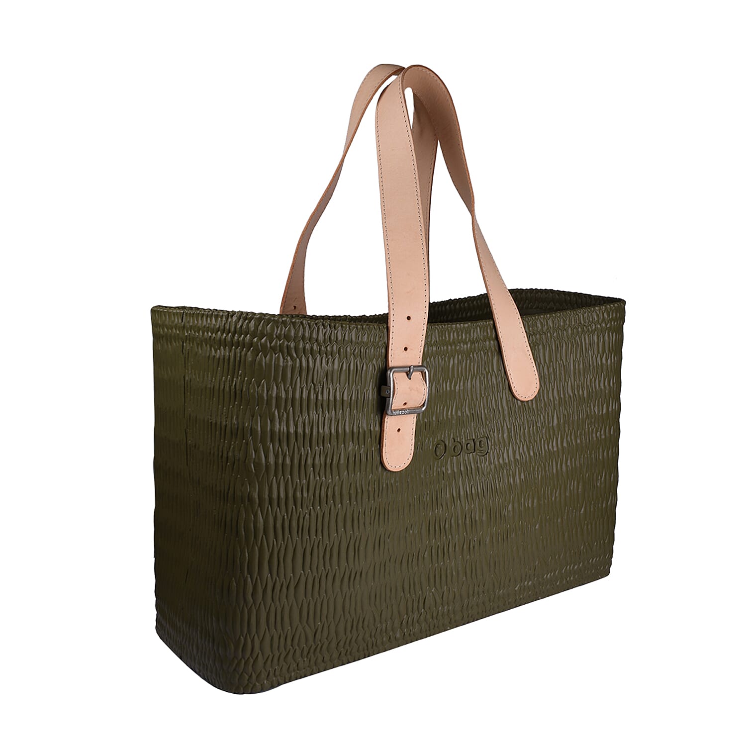 Italian O BEACH Basket Handbag with Large Handle (Size:47x29x17Cm) - Olive